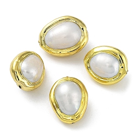 Perles en laiton plaquées en rack avec perle keshi naturelle baroque, plaqué longue durée, ovale