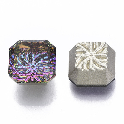 Transparent K9 Glass Cabochons, Faceted, Flat Back & Random Color Back Plated, Square