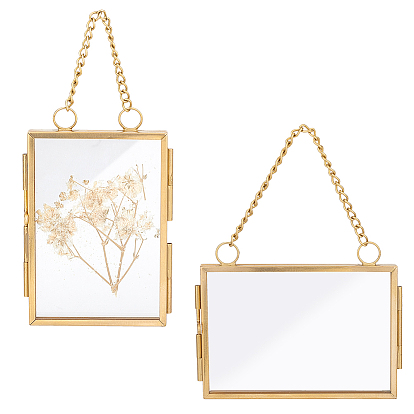 2 Stück 2 Stil Messing Glas hängenden Bilderrahmen, DIY Kunstwerk Display Rahmen für getrocknete Pflanzenmuster gepresste Blumen