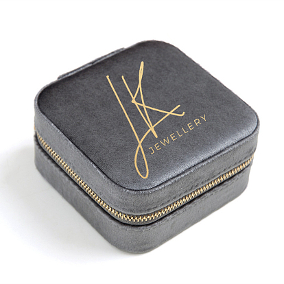 Cajas cuadradas de terciopelo con cremallera para joyería, joyero portátil de viaje con espejo, para collar, anillo, pendiente, colgante, estuche de almacenamiento