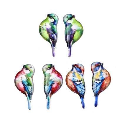 2шт. подвески из прозрачной эпоксидной смолы, птица, золотой фольгой