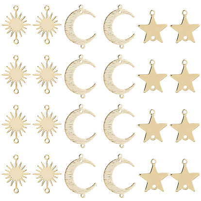 24 шт. 3 стили латунные соединители, долговечный, солнце и луна и звезда