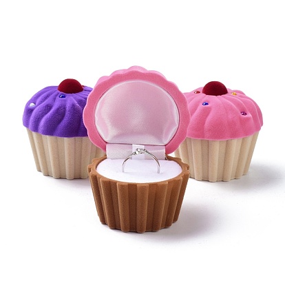 Velvet Ring Boxes, with Plastic and Rhinestone, Cupcake