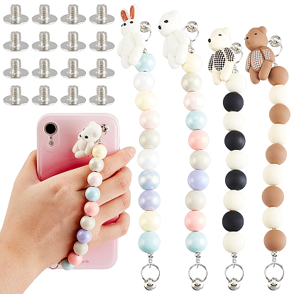 4 Sets 4 Style Acrylic Beaded Moblie Straps, with Alloy Findings, Mixed Shapes