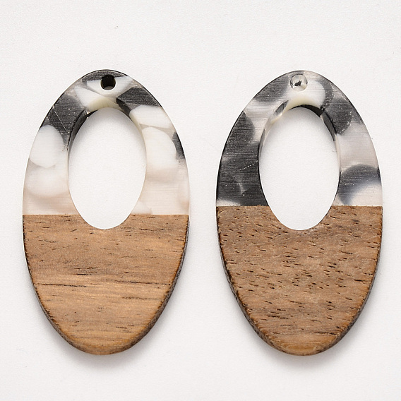 Transparent Resin & Walnut Wood Pendants, Waxed, Oval