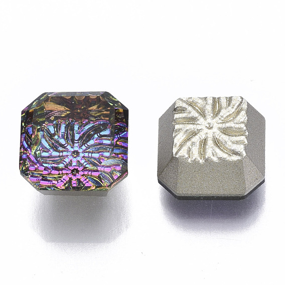 Transparent K9 Glass Cabochons, Faceted, Flat Back & Random Color Back Plated, Square
