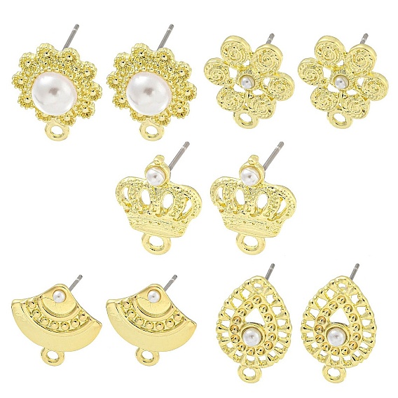 Rack Plating Alloy Stud Earring Finding, with  ABS Imitation Pearl, Cadmium Free & Nickel Free & Lead Free
