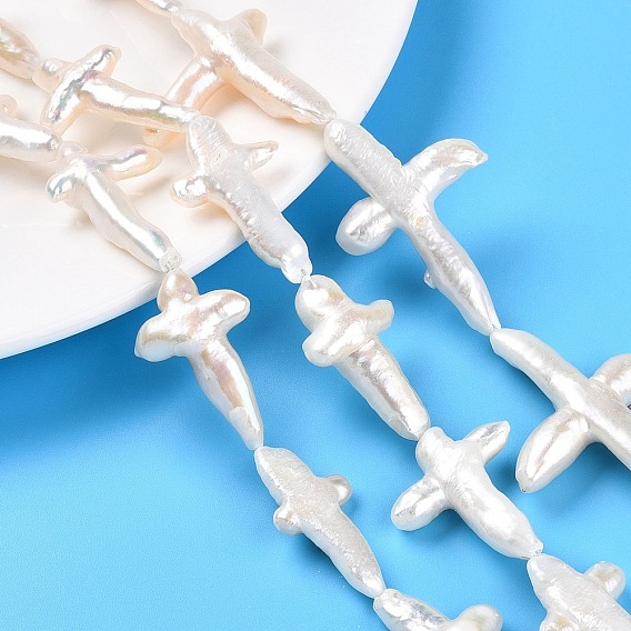 Природные Кеши жемчуг пряди, культивированный пресноводный жемчуг, барочный натуральный зародышевый жемчуг, крестик