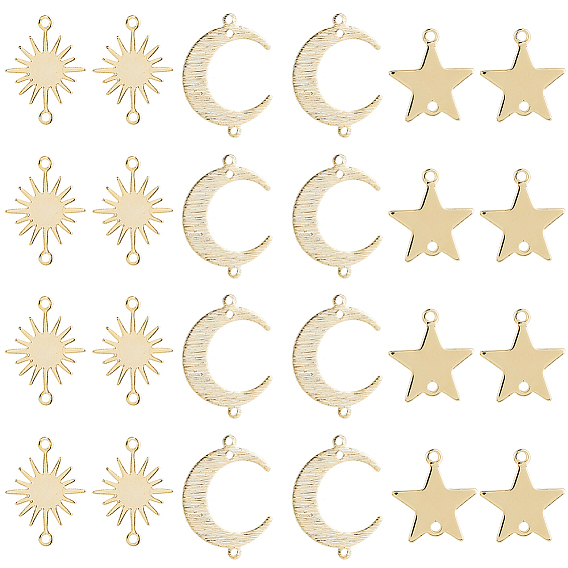 24 шт. 3 стили латунные соединители, долговечный, солнце и луна и звезда