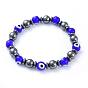 Handmade Evil Eye Lampwork Beads Stretch Bracelets, with Non-Magnetic Synthetic Hematite Beads, Round