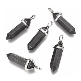 Synthetic Non-magnetic Hematite Double Terminated Pointed Pendants, with Platinum Plated Brass Findings, Bullet