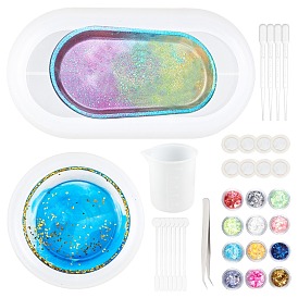 Olycraft Dish Silicone Molds, with Nail Art Sequins/Paillette, Transparent Plastic Round Stirring Rod, Disposable Latex Finger Cots and Disposable Plastic Transfer Pipettes