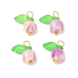 Flower Shape Synthetic Shell Charms, with Brass Ball Head Pins & Transparent Acrylic Charms