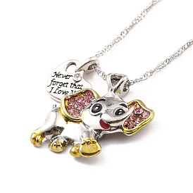 Collar con colgante de corazón y elefante de diamantes de imitación rosa, nunca olvides que te amo joyas de palabras para mujeres