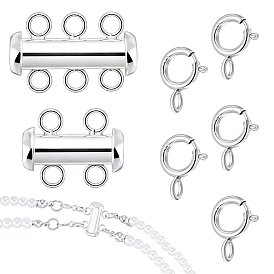 2 Sets 2 Styles Sterling Silver Slide Lock Clasps, Peyote Clasps, with 5Pcs Spring Ring Clasps