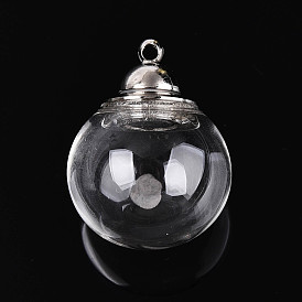Transparent Glass Openable Perfume Bottle Pendants, with Brass Findings, Round