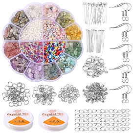 Bausatz für Naturstein-Schmucksets zum Selbermachen, umfassen Glassaat- und Steinsplitterperlen, Legierung Spangen, 304 Stift- und Biegeringe aus Edelstahl, Bügelhaken & Perlenspitze & Endkette aus Eisen, elastischen Faden