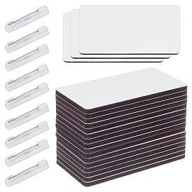 32Pcs Rectangle MDF Sublimation Name Tag, Blank ID Name Badge with 32Pcs Round Corners Pin for School, Office
