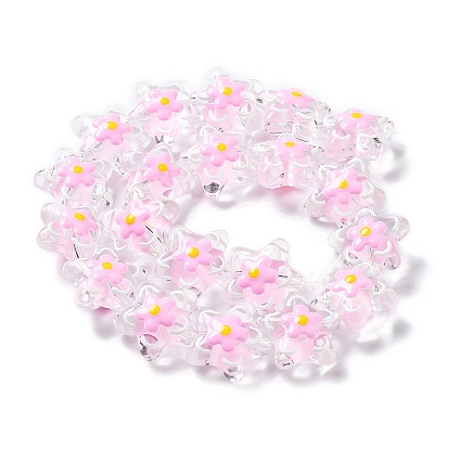 Transparent Glass Beads, with Enamel, Flower