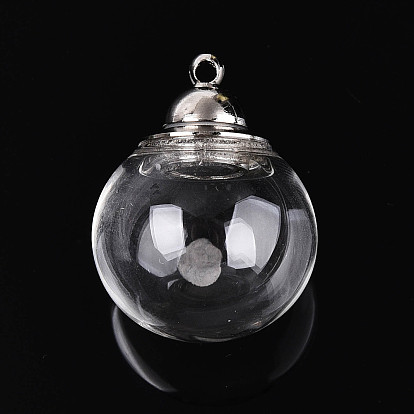 Transparent Glass Openable Perfume Bottle Pendants, with Brass Findings, Round