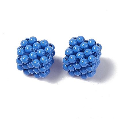 Perles tissées en plastique opaque faites à la main, pas de perle trouée, cube
