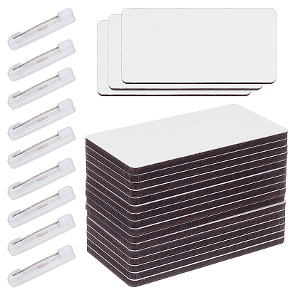32Pcs Rectangle MDF Sublimation Name Tag, Blank ID Name Badge with 32Pcs Round Corners Pin for School, Office