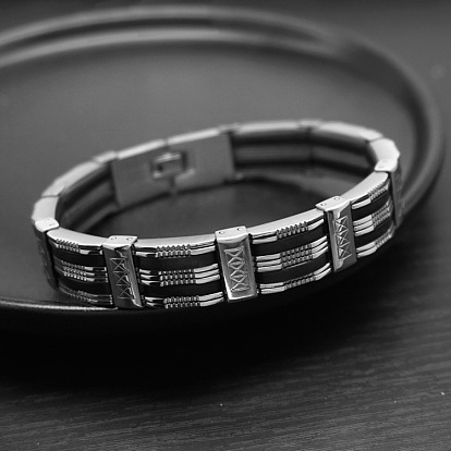 304 Pulseras de cadena de acero inoxidable estilo punk rock para hombre, negro