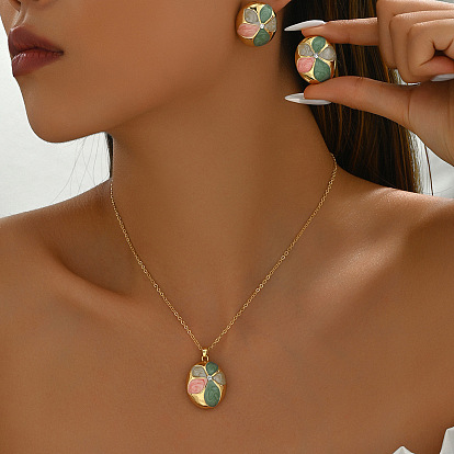 Овальные с цветочным узором латунные эмалевые подвески и комплекты серег-гвоздиков