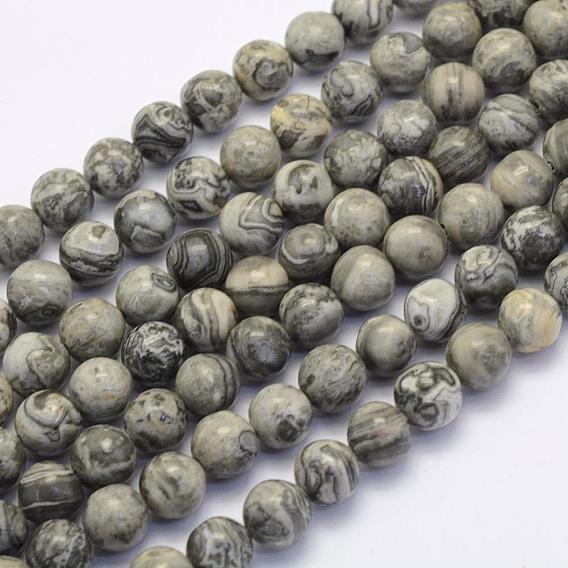 Natural Map Stone/Picasso Stone/Picasso Jasper Beads Strands, Round