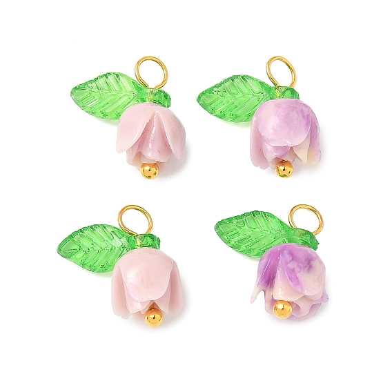 Подвески из синтетических ракушек в форме цветка, с латунными булавками с шарообразными головками и прозрачными акриловыми подвесками