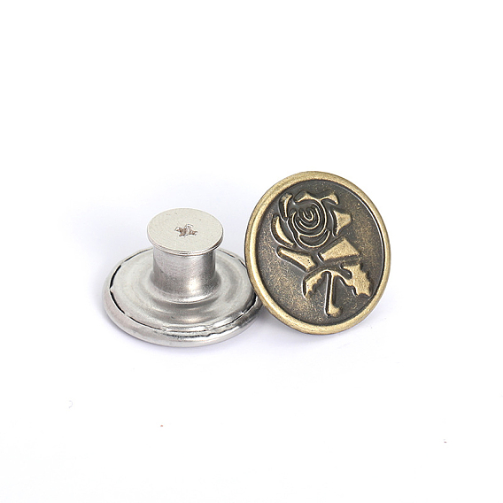 Alloy Button Pins for Jeans, Nautical Buttons, Garment Accessories, Round with Rose