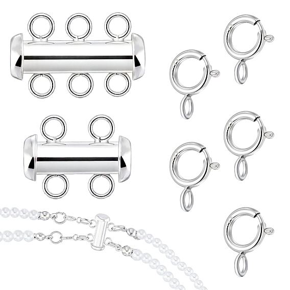2 Sets 2 Styles Sterling Silver Slide Lock Clasps, Peyote Clasps, with 5Pcs Spring Ring Clasps