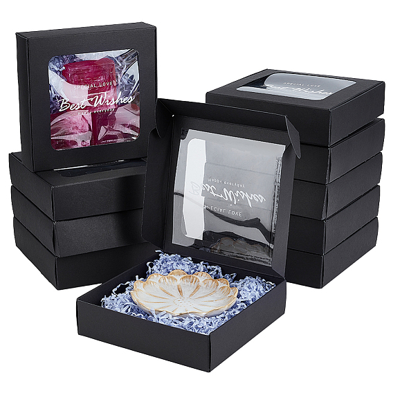 Бумажные упаковочные коробки с наилучшими пожеланиями, с видимым окном из ПВХ, квадратный