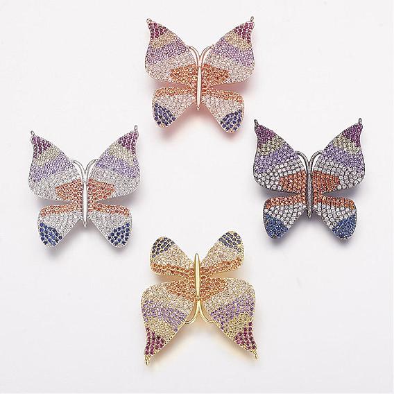 Brass Micro Pave Cubic Zirconia Pendants, Butterfly