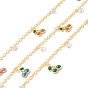 Brass Paperclip Chains, with Enamel Cherry & Clear Cubic Zirconia Charm, Soldered, with Spool, Lead Free & Cadmium Free, Golden
