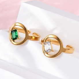 304 регулируемые манжеты из нержавеющей стали для женщин, полые кольца, с микро проложить кубического циркония, золотые