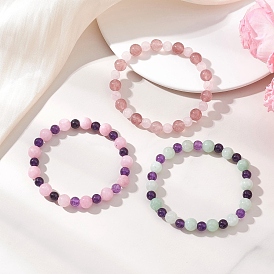 3женский браслет из бусин натурального и розового кварца, круглые, окрашенная и подогревом