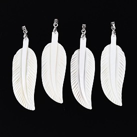 Большие подвески из натуральной пресноводной ракушки, лист прелести, с латунной привязкой на поруки, платина