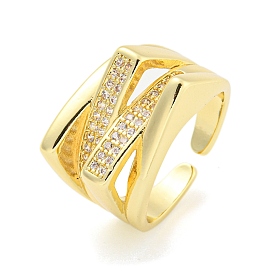 Brass Micro Pave Cubic Zirconia Open Cuff Ring for Women