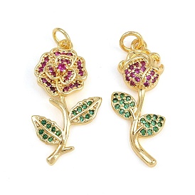 Латунные микро проложить кубического циркония подвески, цветок, долговечный, без кадмия и без свинца, стойки покрытие, с целью перехода в кольце