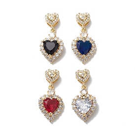 Rack Plating Brass Cubic Zirconia Pendants, with Glass Rhinestone, Long-Lasting Plated, Cadmium Free & Lead Free, Real 18K Gold Plated, Heart Charm