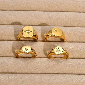 Gold Geometric Heart Oval Stainless Steel Zircon Ring Women's Jewelry 519