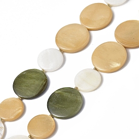 Spray Painted  Natural Freshwater Shell Beads Strands, with Alloy Bead Tips, Flat Round