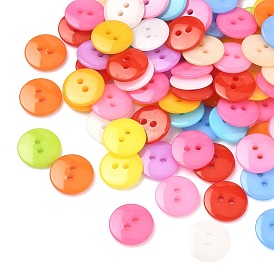 Boutons acryliques, 2-trou, teint, plat rond, 12x2mm, Trou: 1.5mm