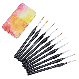 Wooden Mini Paints Brush Set, for Fine Detailing & Art Painting, Face, Nail, Line Drawing, with Watercolor Paints Tins Box