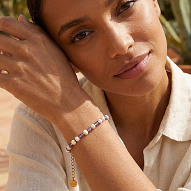 Браслеты из натуральных аметистов и искусственного жемчуга для женщин, рондель