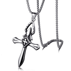 Trendy Men's Simple Necklace Personality Titanium Steel Alloy Army Cross Retro Accessories