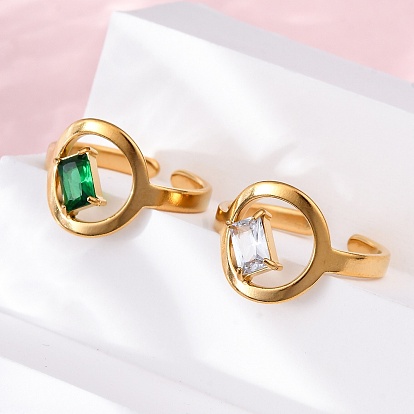 304 регулируемые манжеты из нержавеющей стали для женщин, полые кольца, с микро проложить кубического циркония, золотые