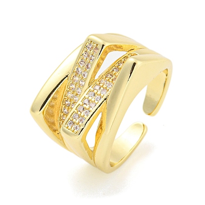 Anillo abierto de circonita cúbica con micro pavé de latón para mujer