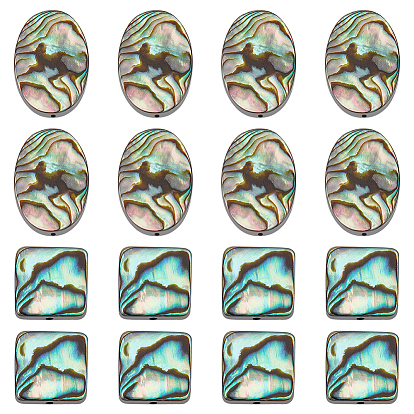 16 шт. 2 нити бусин из натуральных ракушек-морских ушек/ракушек пауа, овал/квадрат, ручная работа сверление